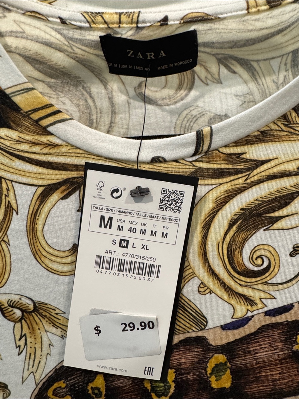 Zara White Tee with Gold Baroque Scrolls and Brown Snake Motif - Picture 2 of 3